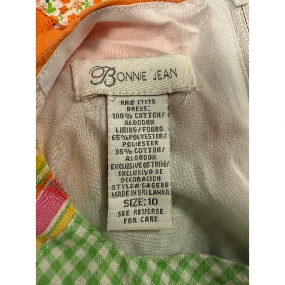 Bonnie Jean Patchwork Dress Kids Size 10‎ Orange Green Gingham Floral Eyelet